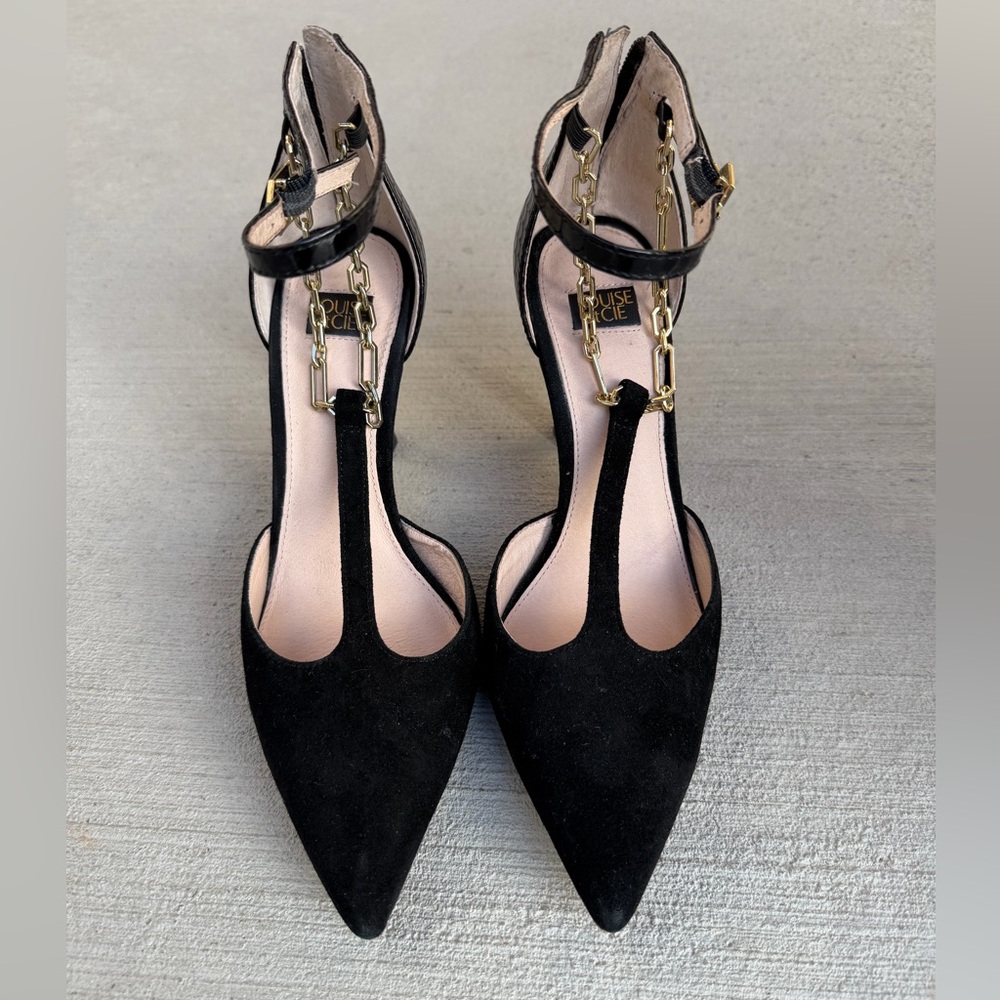 Louise et Cie Taite pointed-toe T-strap pumps with gold chain